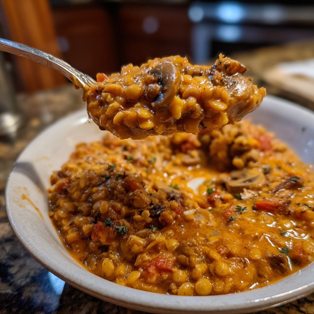 Creamy Tomato Mushroom Lentils