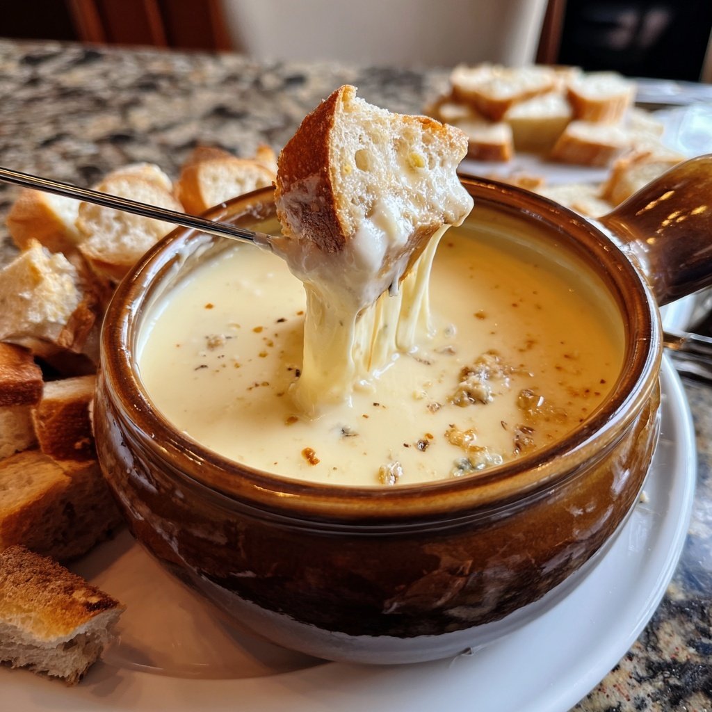 Fondue with Mild Blue Cheese and Garlic